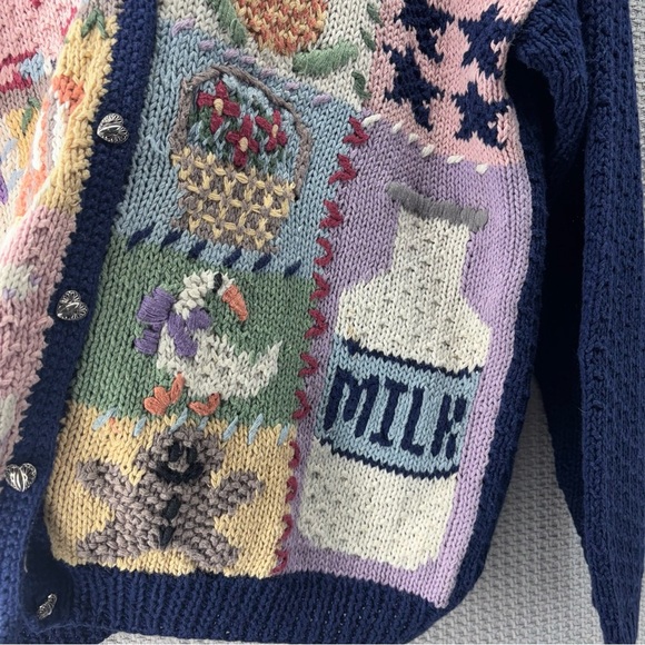 Vtg Signature Northern Isles Cardigan Sweater Sz PM Farm American Flag Apple - Picture 3 of 9